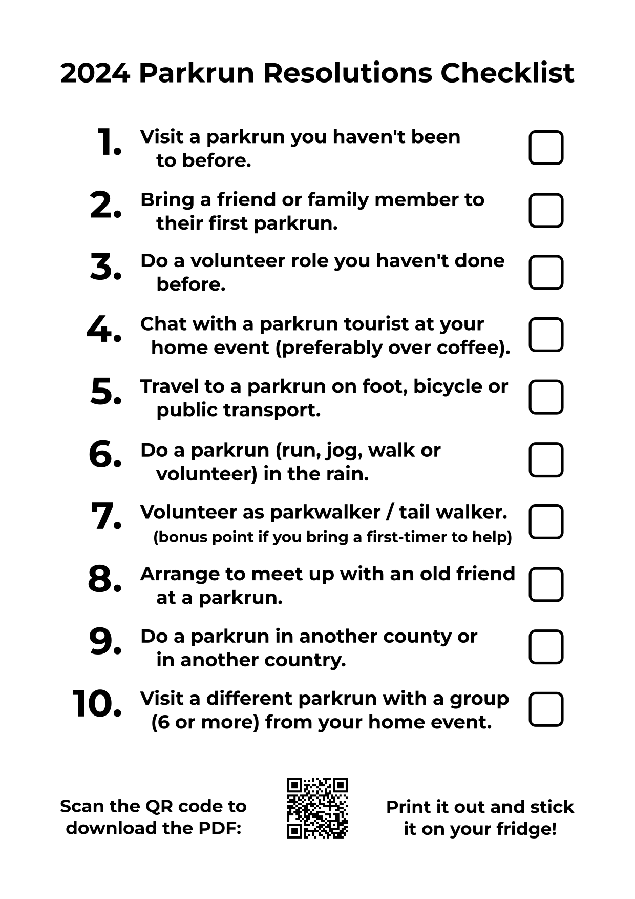 2024 parkrun resolutions checklist image